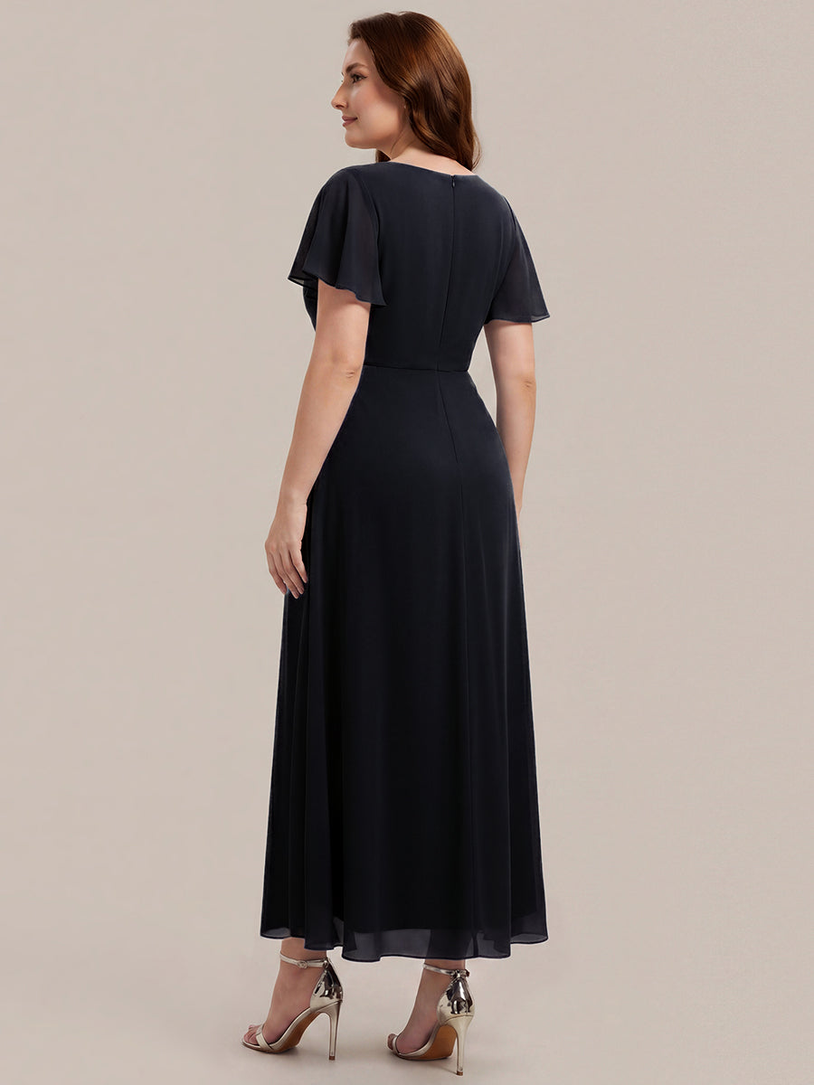 Plus Size Rhinestone Embellished Chiffon Wedding Guest Dress #color_Black