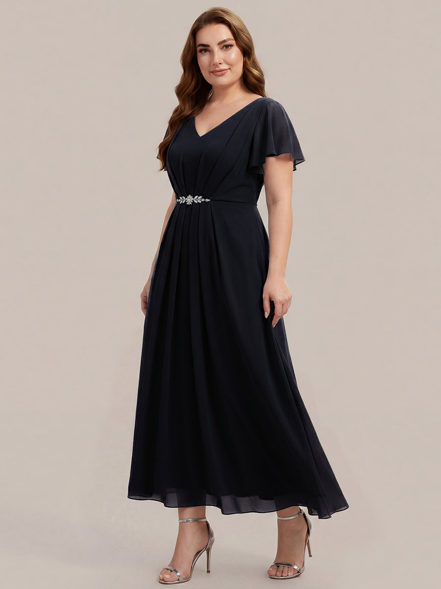 Plus Size Rhinestone Embellished Chiffon Wedding Guest Dress #color_Black