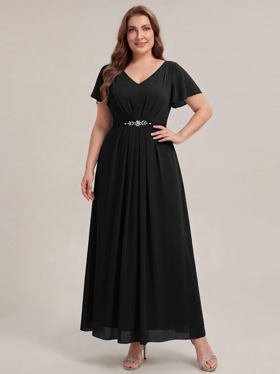 Plus Size Rhinestone Embellished Chiffon Wedding Guest Dress #color_Black