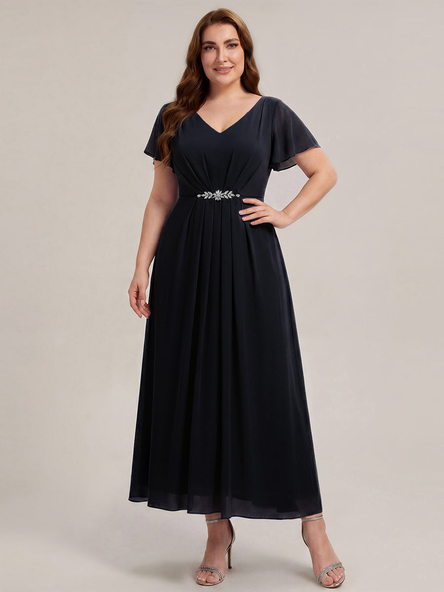 Plus Size Rhinestone Embellished Chiffon Wedding Guest Dress #color_Black