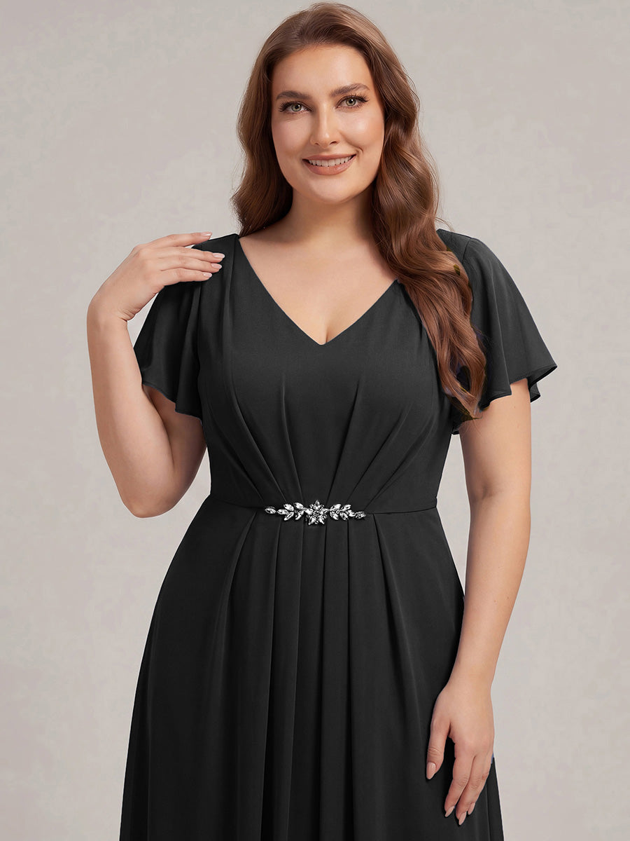 Plus Size Rhinestone Embellished Chiffon Wedding Guest Dress #color_Black