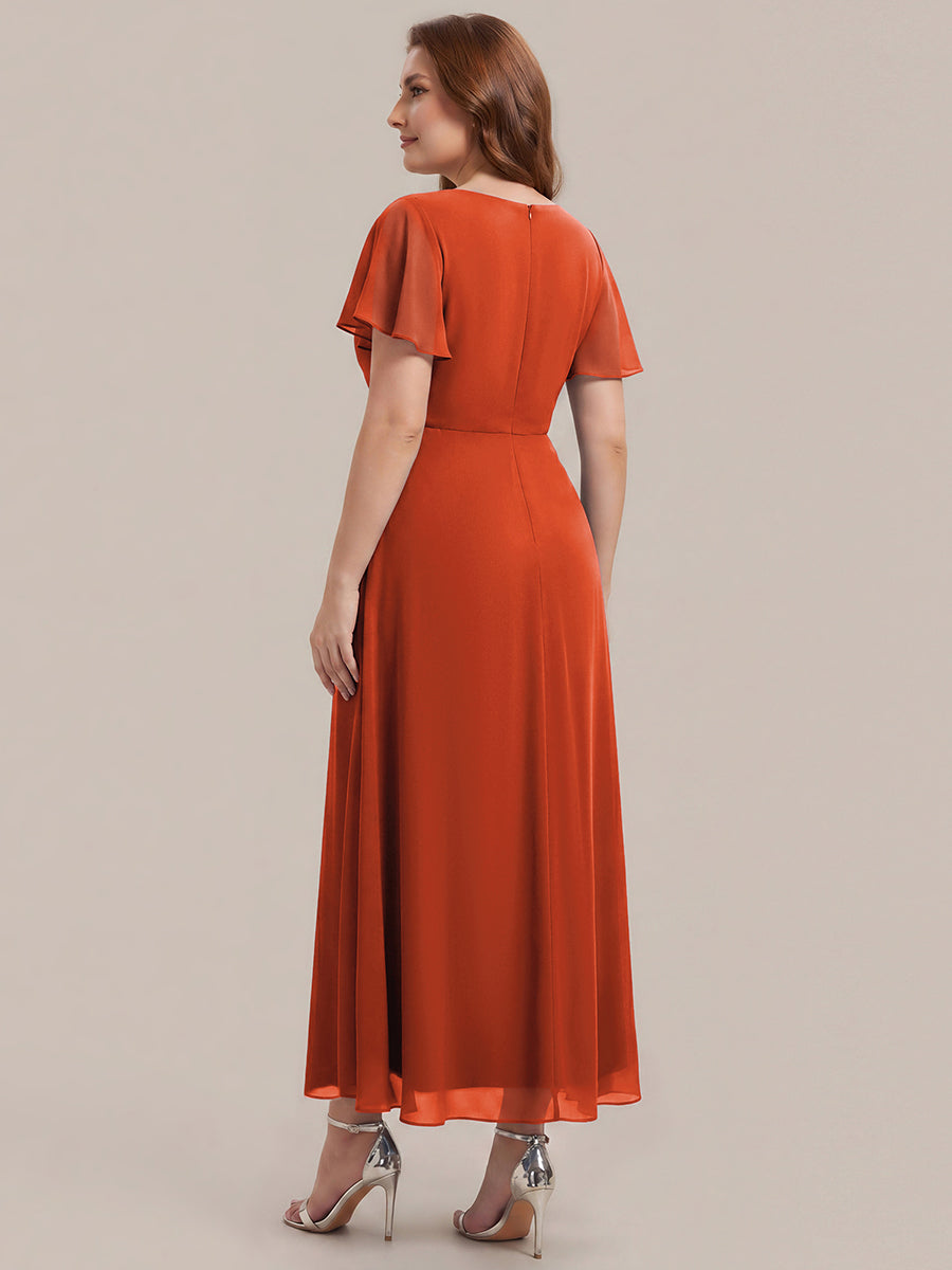 Plus Size Rhinestone Embellished Chiffon Wedding Guest Dress #color_Burnt Orange