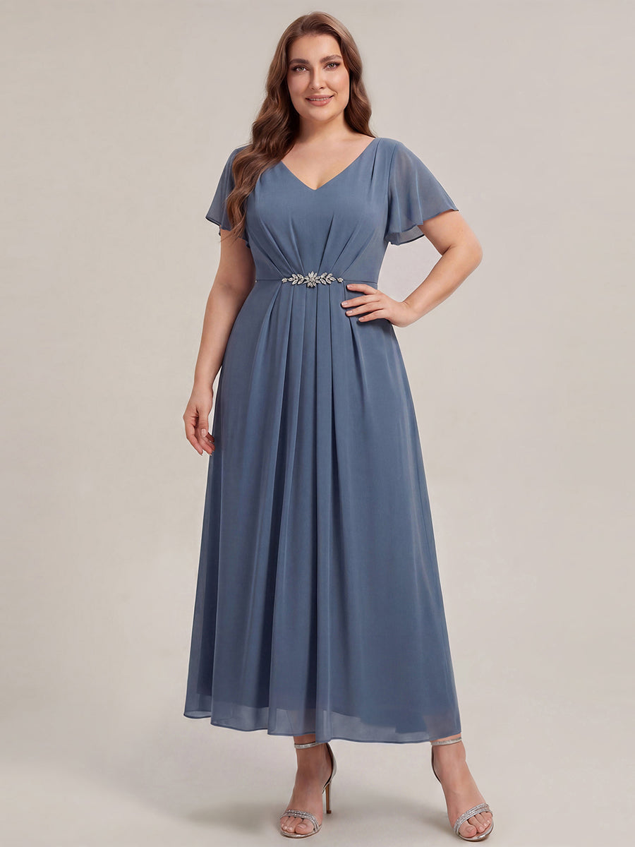 Plus Size Rhinestone Embellished Chiffon Wedding Guest Dress #color_Dusty Blue