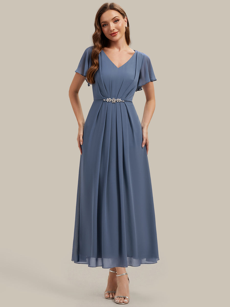 Rhinestone Embellished Chiffon Ruffle Sleeve Wedding Guest Dress #color_Dusty Blue
