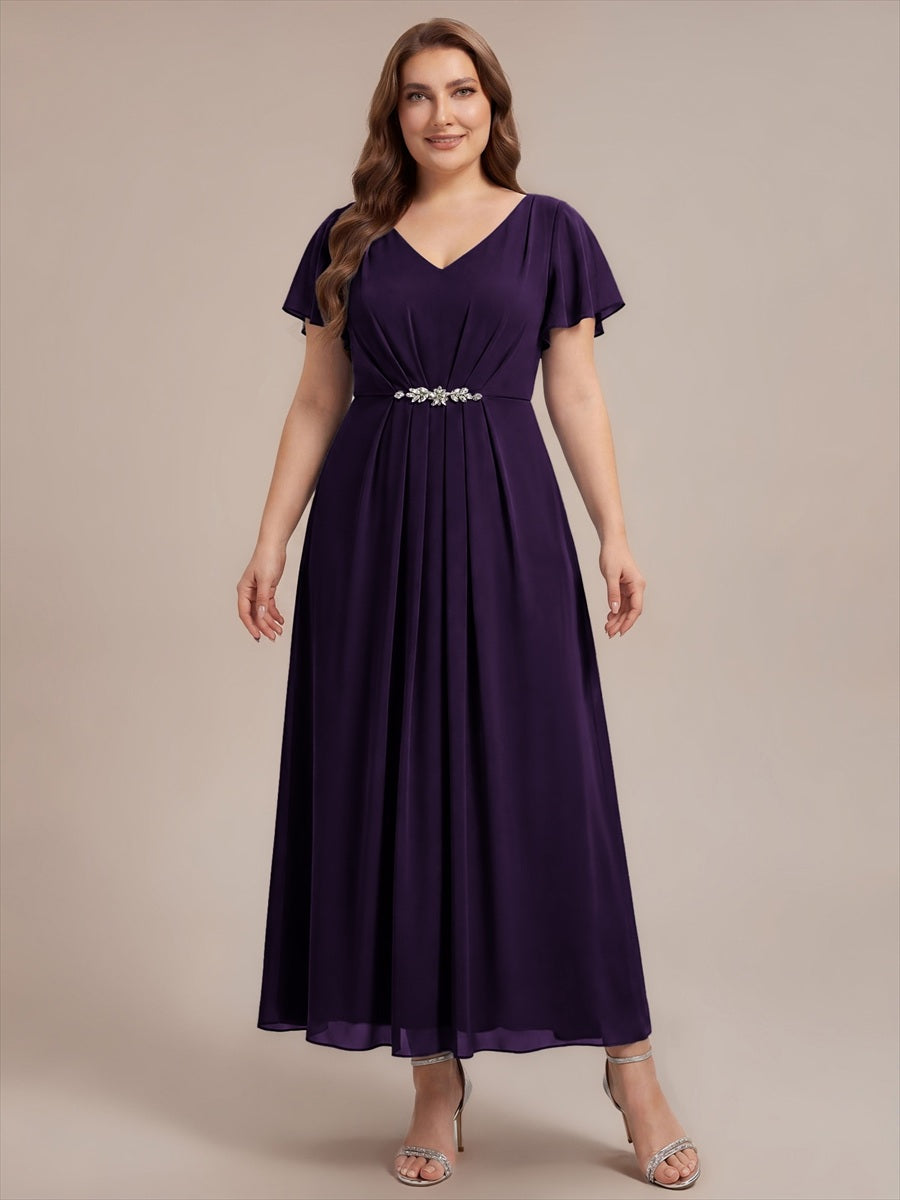 Plus Size Rhinestone Embellished Chiffon Wedding Guest Dress #color_Dark Purple