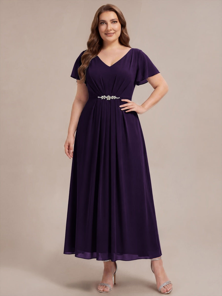 Plus Size Rhinestone Embellished Chiffon Wedding Guest Dress #color_Dark Purple