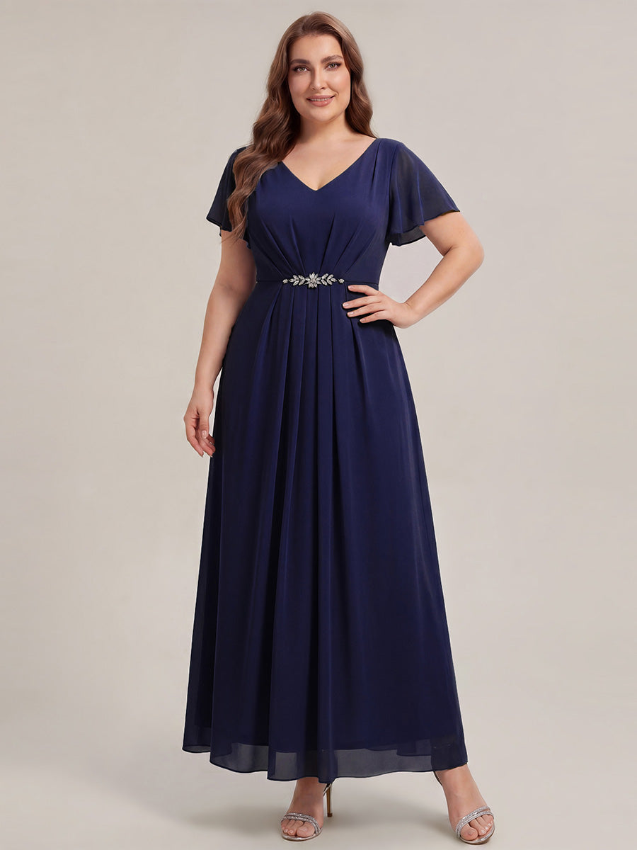 Plus Size Rhinestone Embellished Chiffon Wedding Guest Dress #color_Navy Blue