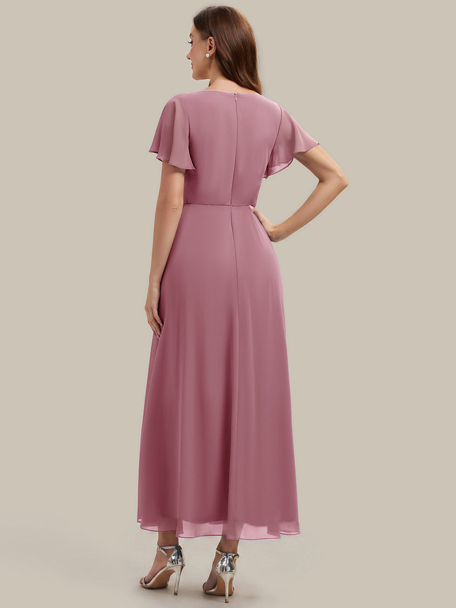 Rhinestone Embellished Chiffon Ruffle Sleeve Wedding Guest Dress #color_Purple Orchid