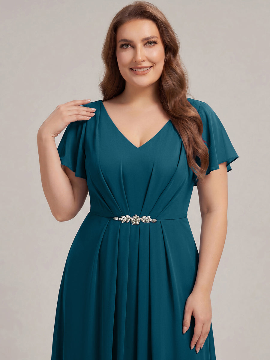 Plus Size Rhinestone Embellished Chiffon Wedding Guest Dress #color_Teal Blue