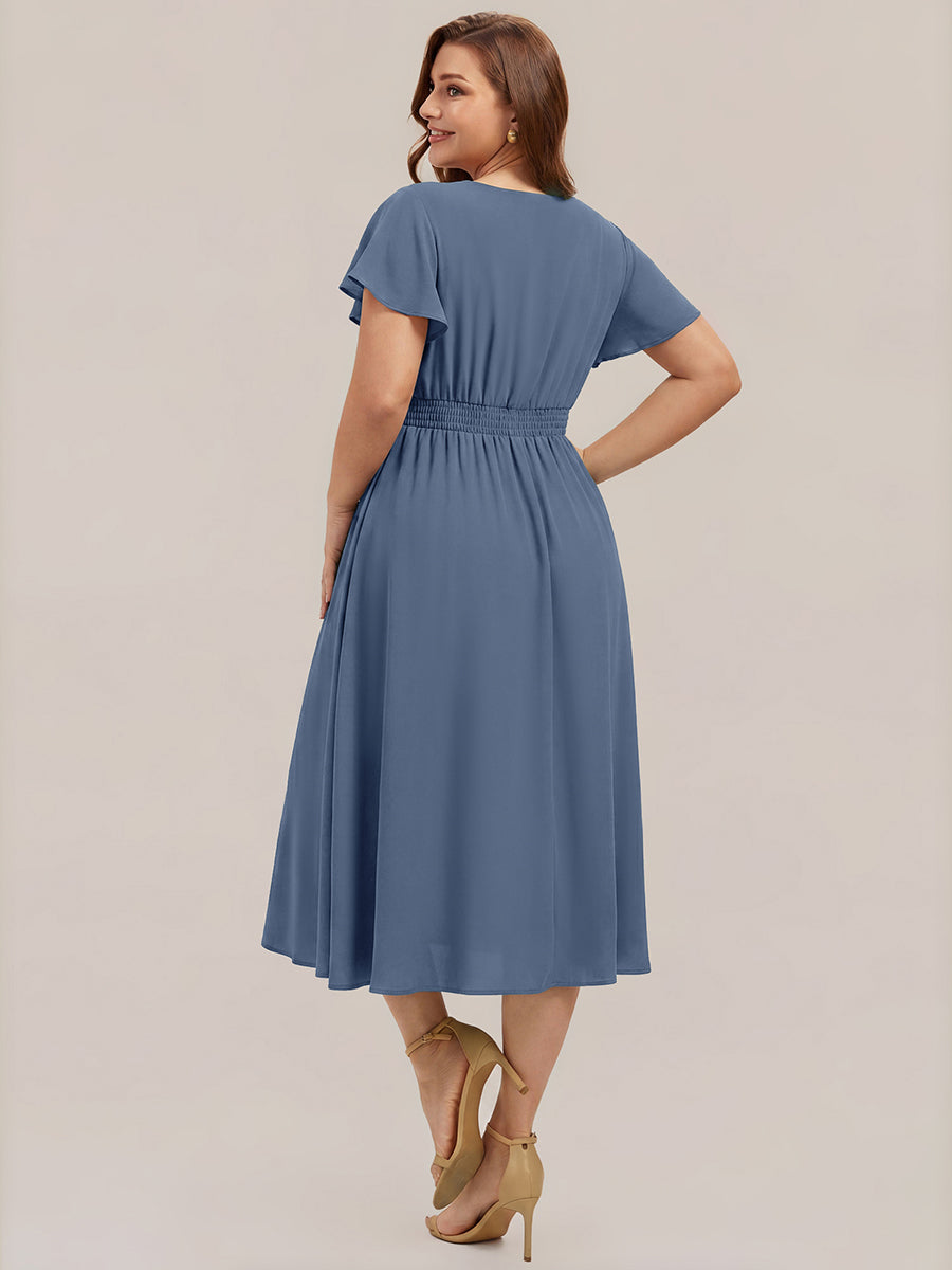Plus Size Chiffon Ruffle Sleeve Wedding Guest Dress #color_Dusty Blue
