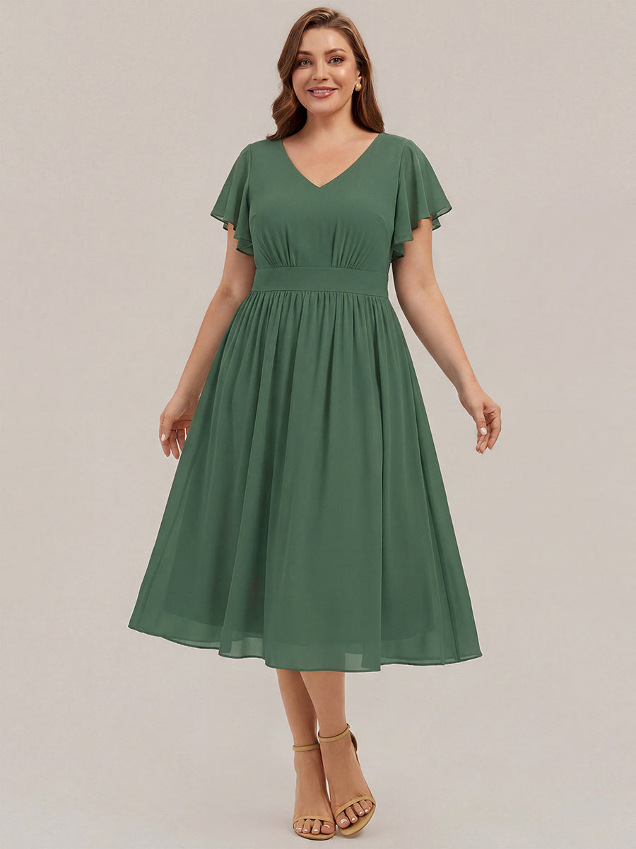 Chiffon Ruffle Sleeve A-Line Wedding Guest Dress #color_Eucalyptus