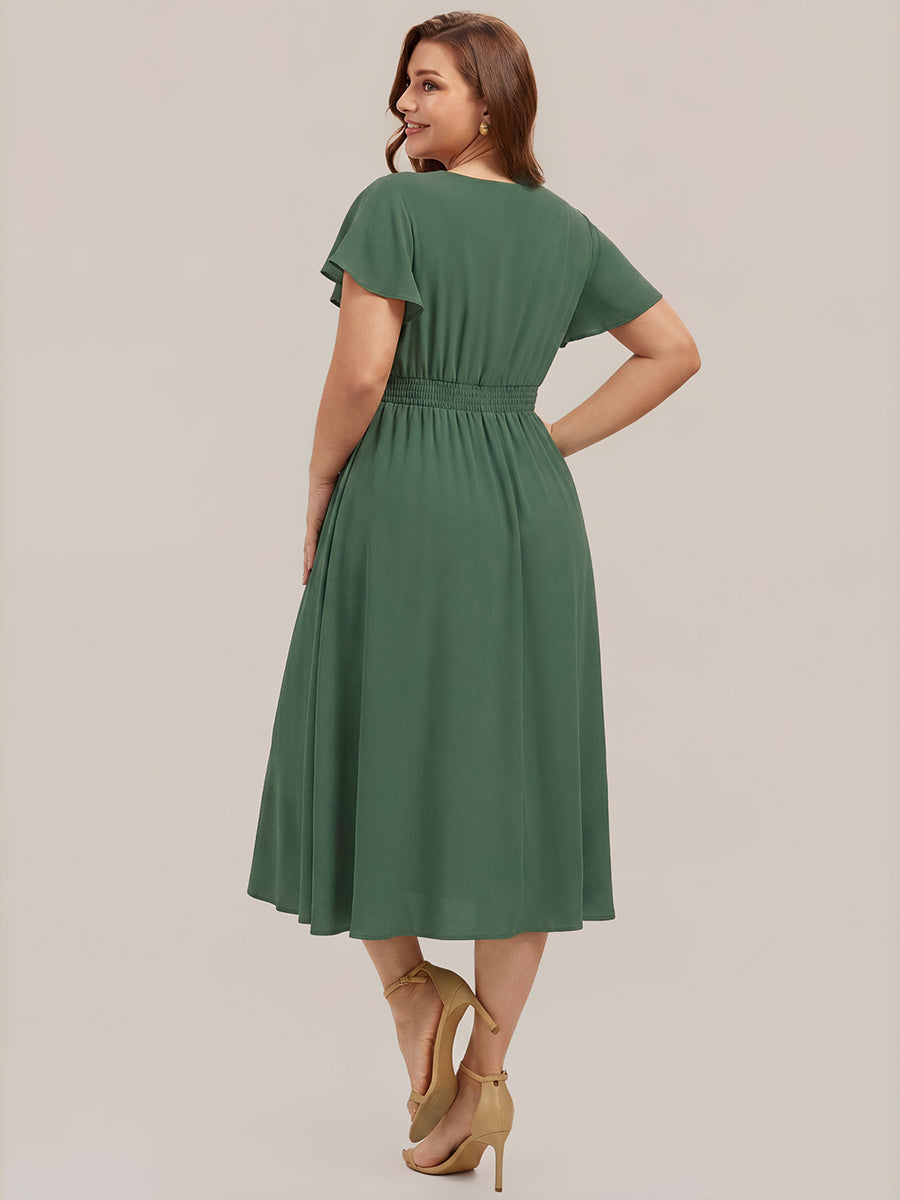 Plus Size Chiffon Ruffle Sleeve Wedding Guest Dress #color_Eucalyptus