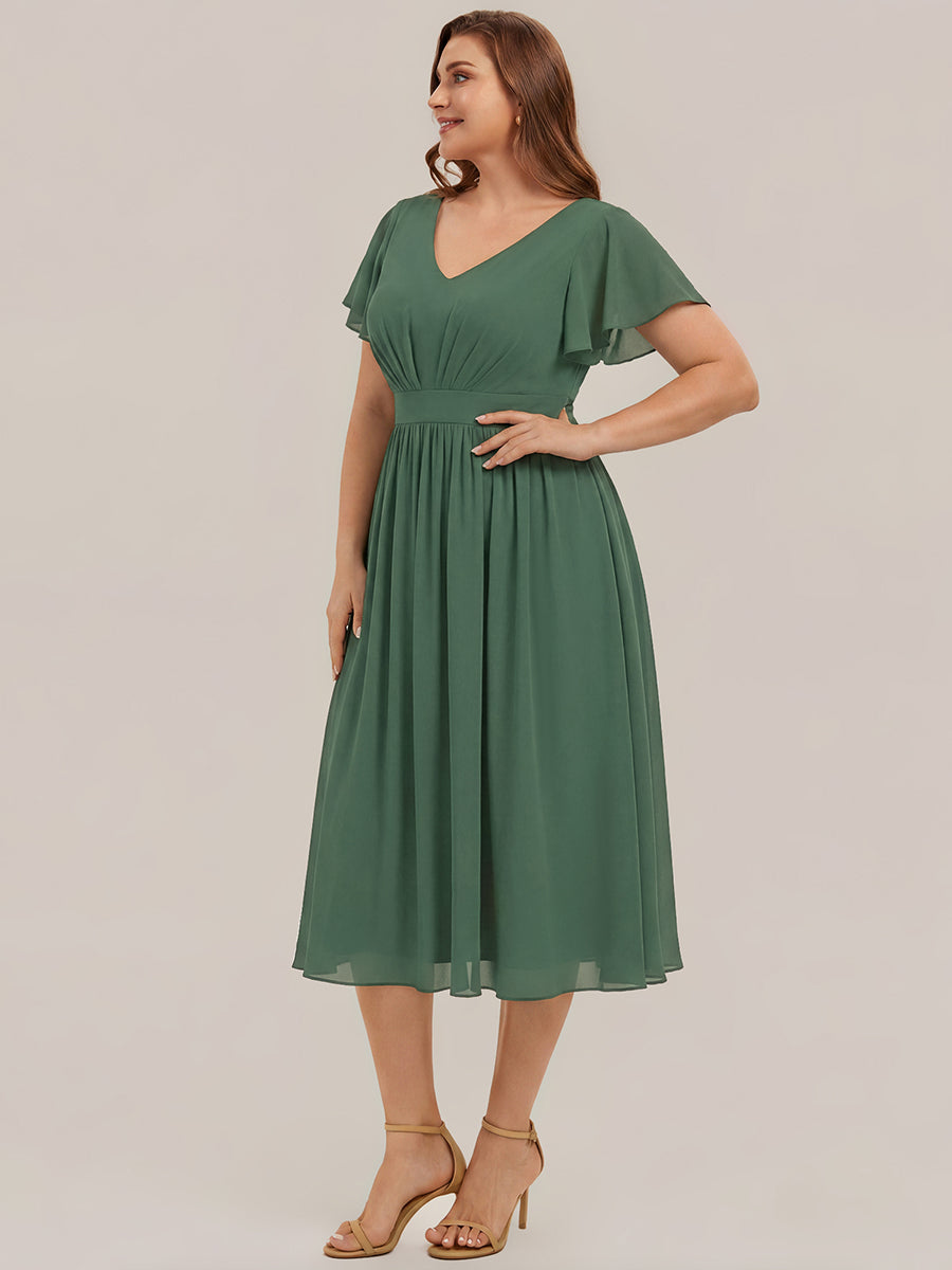 Plus Size Chiffon Ruffle Sleeve Wedding Guest Dress #color_Eucalyptus