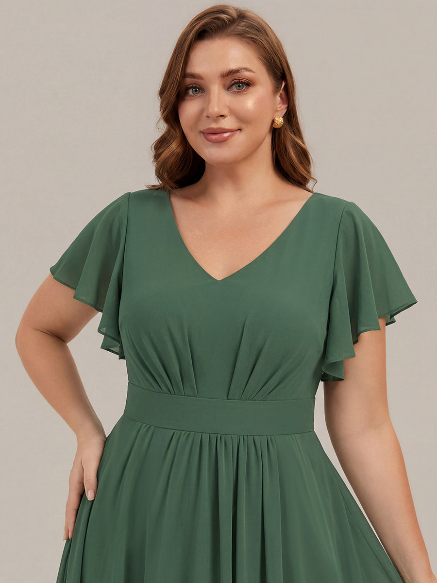 Plus Size Chiffon Ruffle Sleeve Wedding Guest Dress #color_Eucalyptus