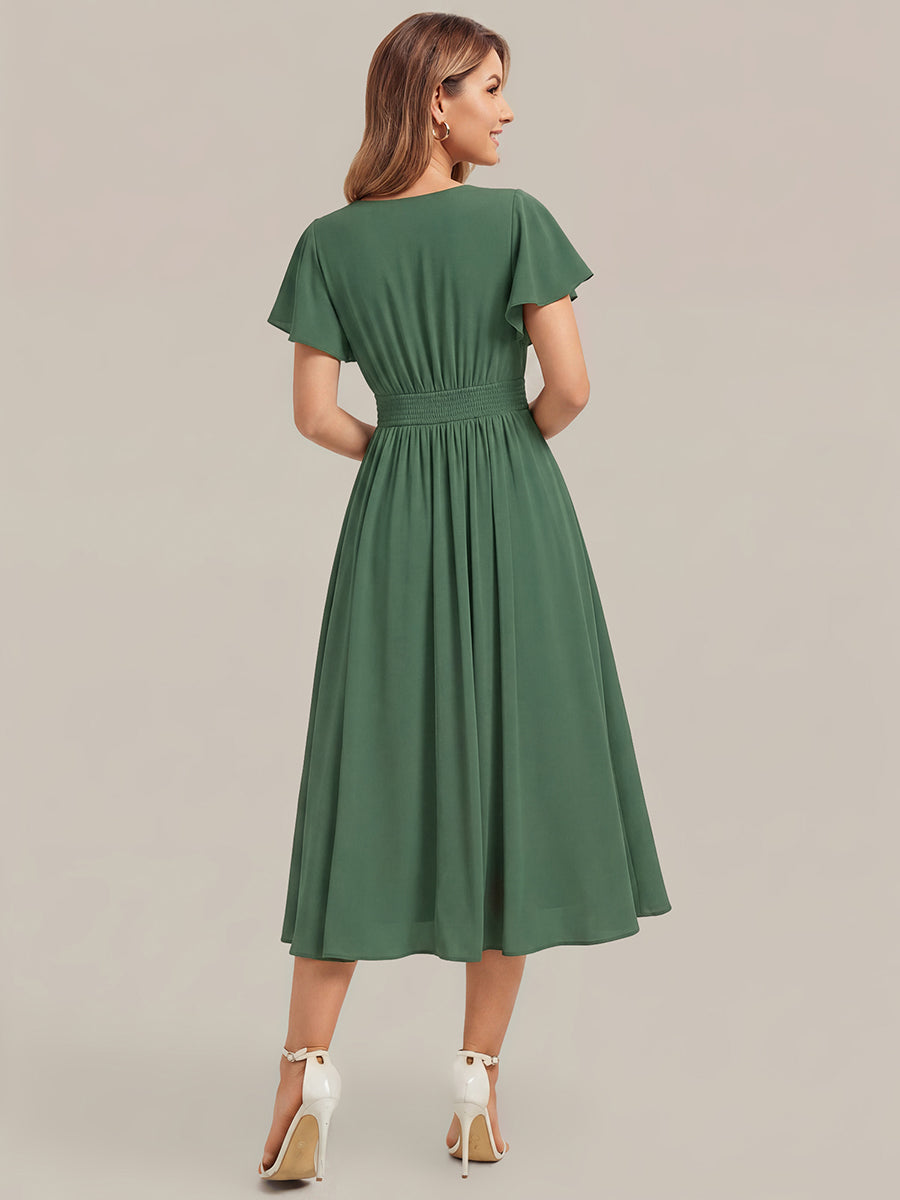 Chiffon Ruffle Sleeve A-Line Wedding Guest Dress #color_Eucalyptus