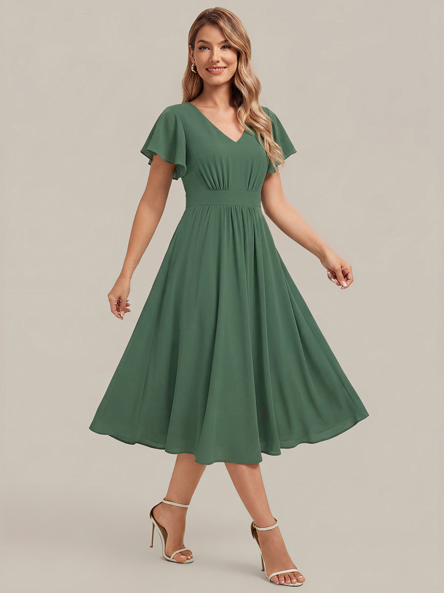Chiffon Ruffle Sleeve A-Line Wedding Guest Dress #color_Eucalyptus
