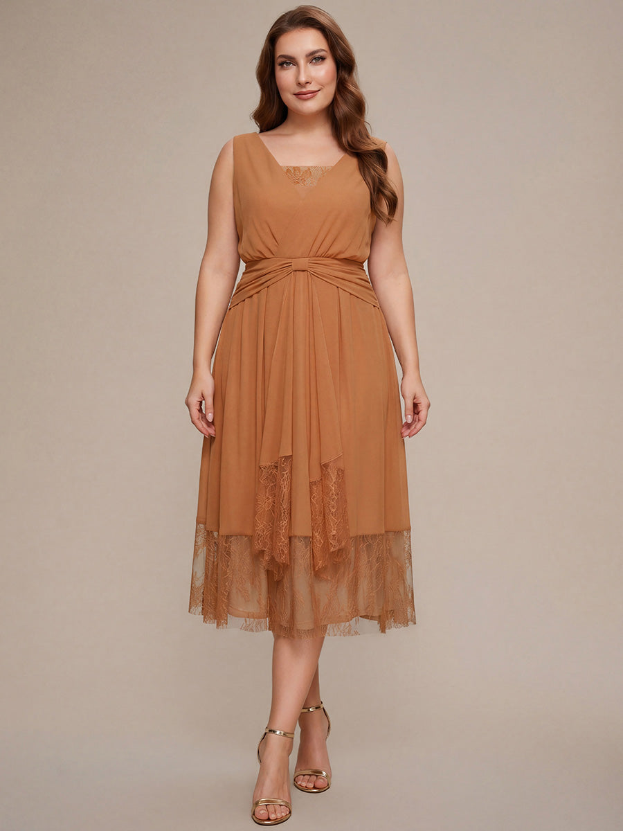 Plus Size Chiffon Ribbon Sleeveless Wedding Guest Dress #color_Pumpkin