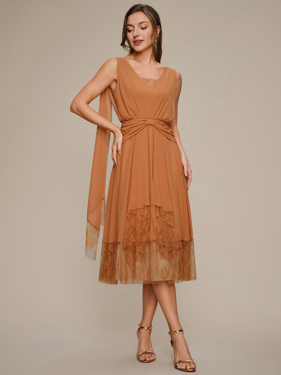 Chiffon Ribbon Sleeveless A-Line Wedding Guest Dress #color_Pumpkin