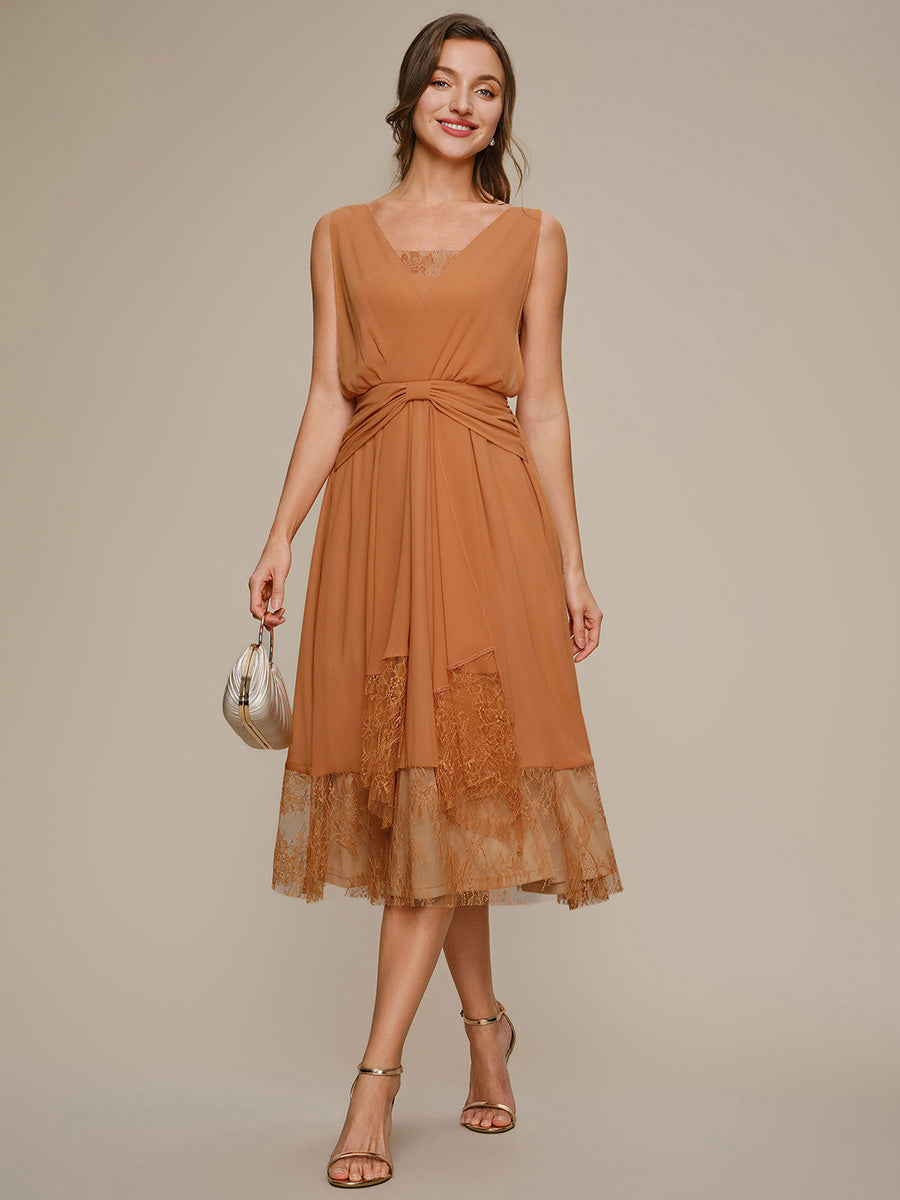 Chiffon Ribbon Sleeveless A-Line Wedding Guest Dress #color_Pumpkin