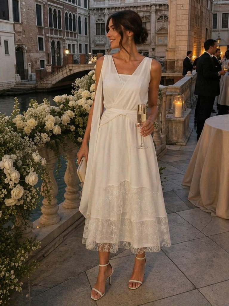 Chiffon Ribbon Sleeveless A-Line Wedding Guest Dress #color_White