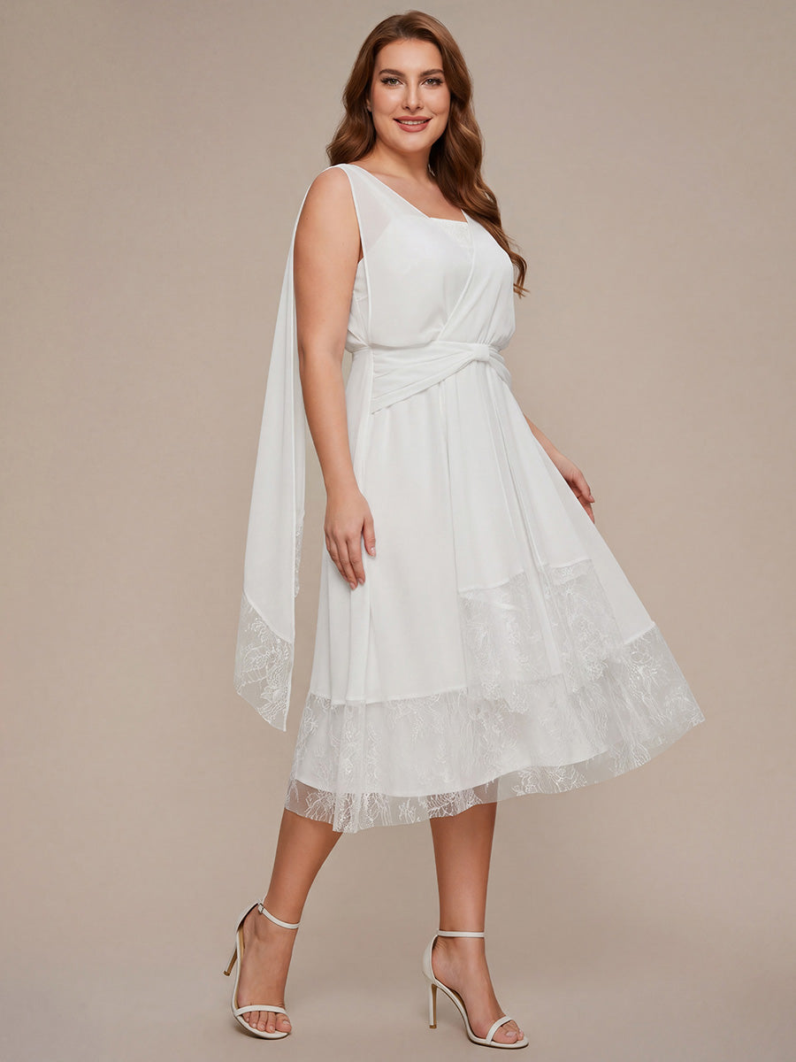 Chiffon Ribbon Sleeveless A-Line Wedding Guest Dress #color_White