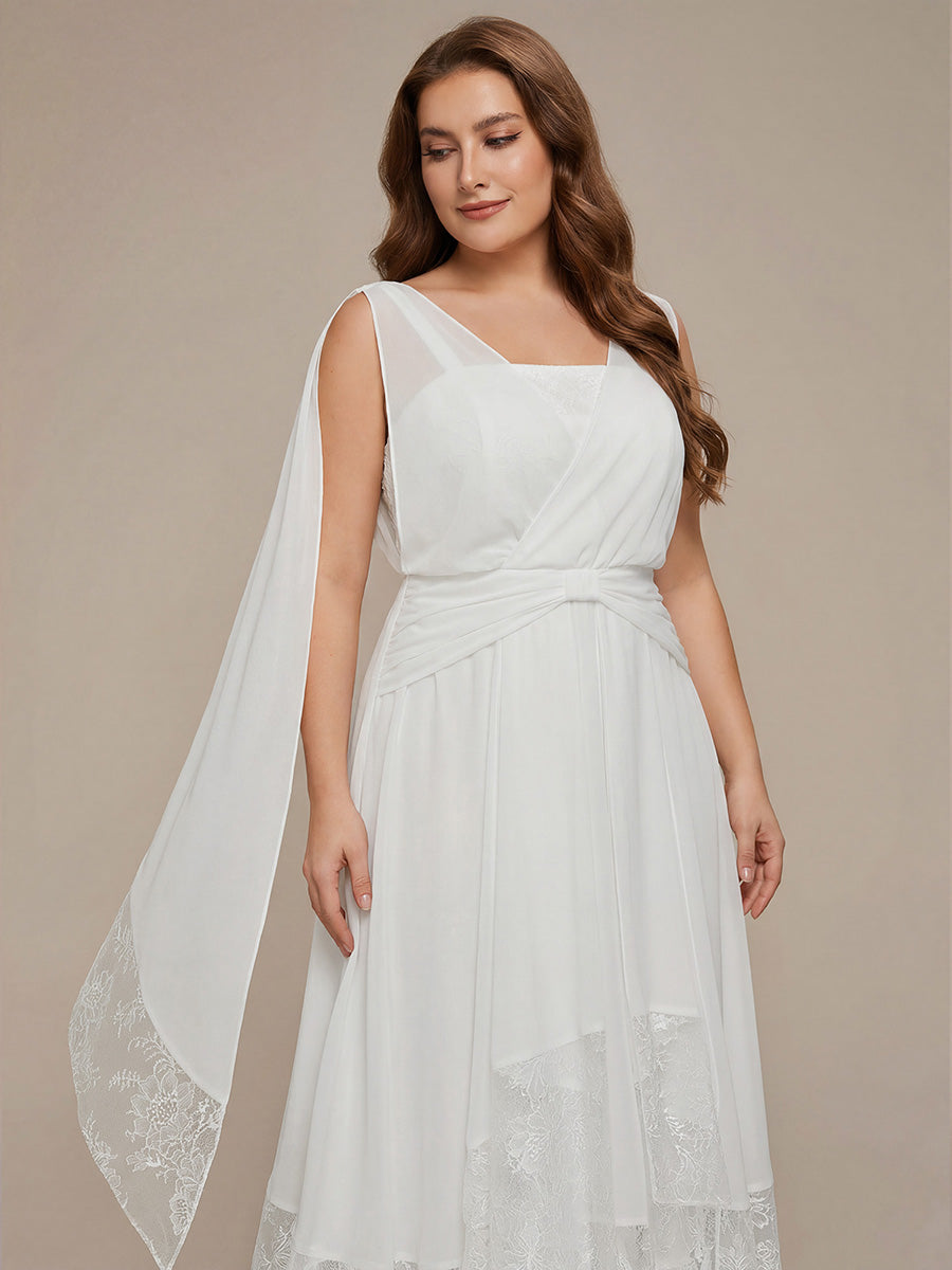 Plus Size Chiffon Ribbon Sleeveless Wedding Guest Dress #color_White