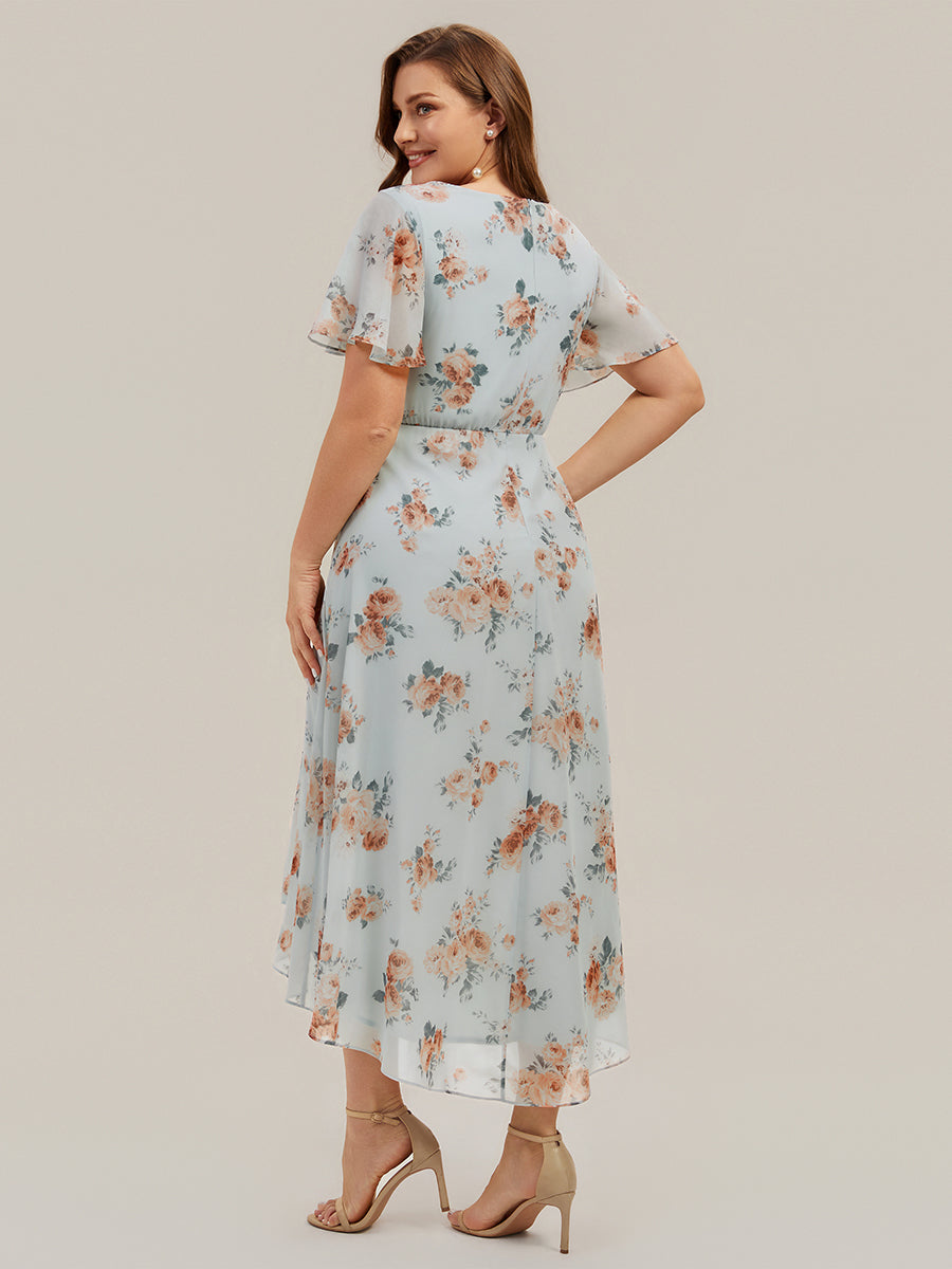 Plus Size Printed Chiffon Wedding Guest Dress #color_Amber Bloom