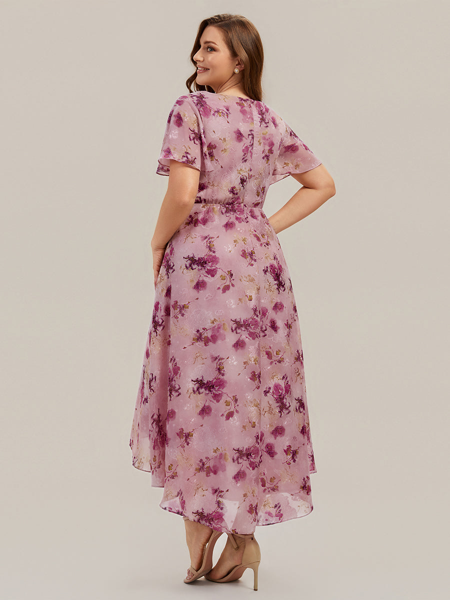 Plus Size Printed Chiffon Wedding Guest Dress #color_Light Purple Print