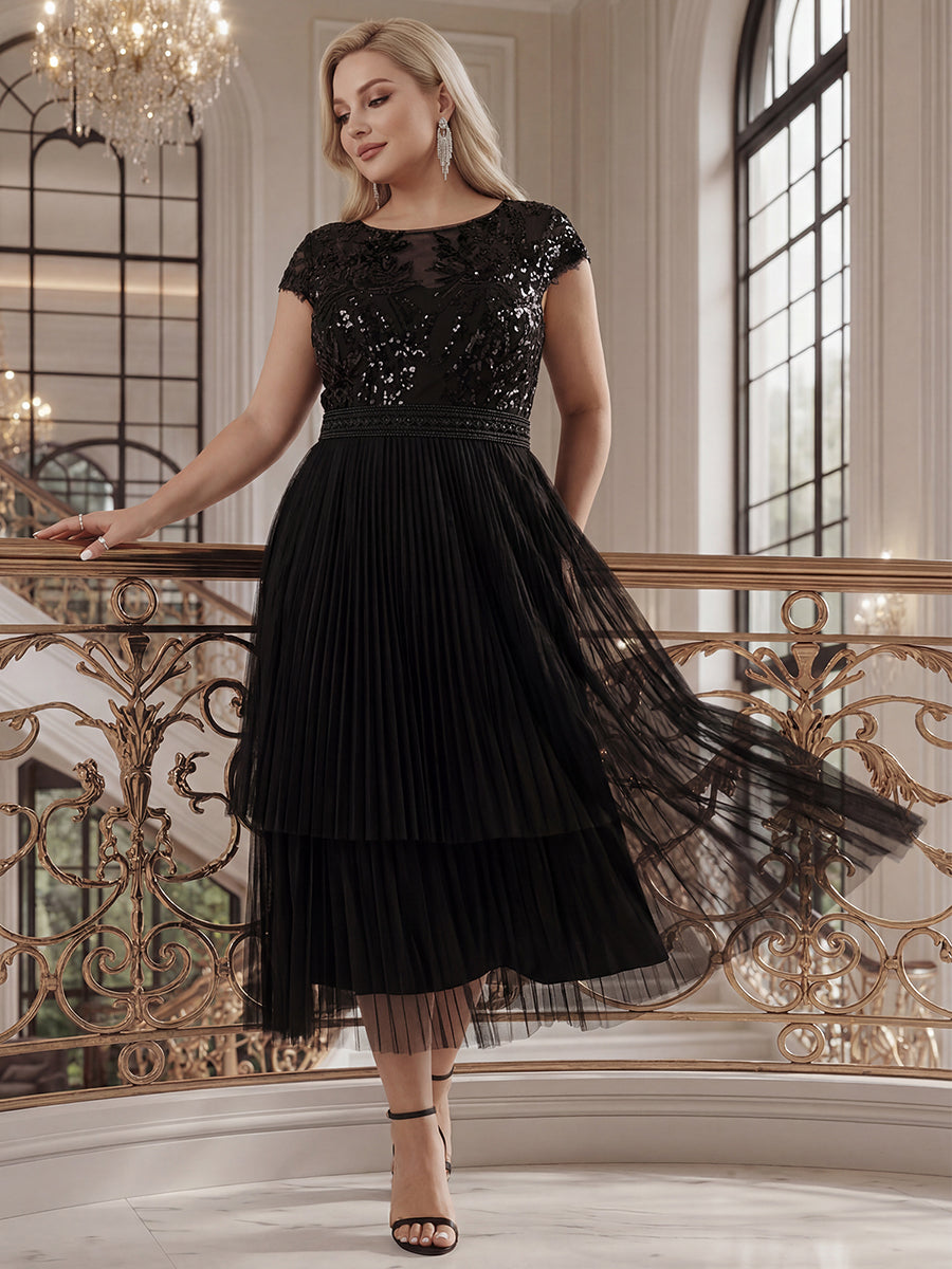 Plus Size See-through Sequin Wedding Guest Dress #color_Black