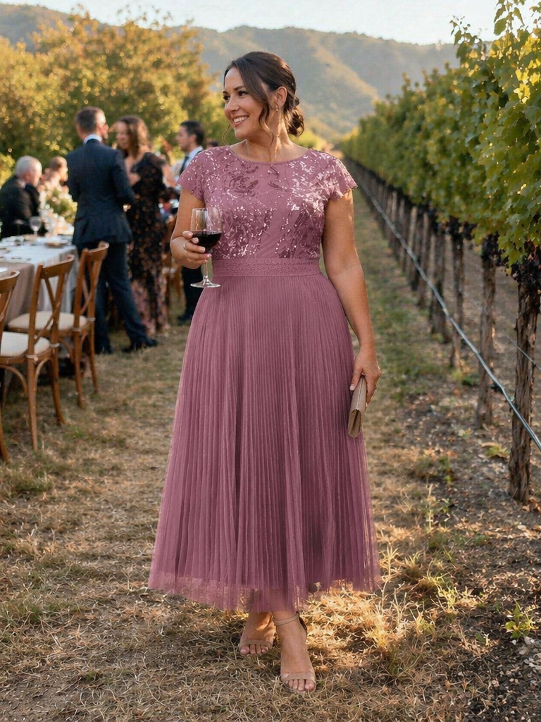 Plus Size See-through Sequin Wedding Guest Dress #color_Purple Orchid