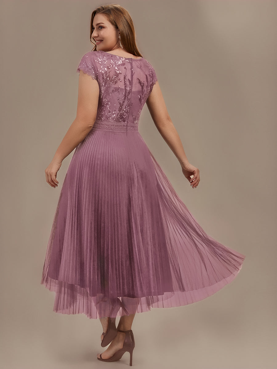 See-through Sequin Cap Sleeve Wedding Guest Dress #color_Purple Orchid