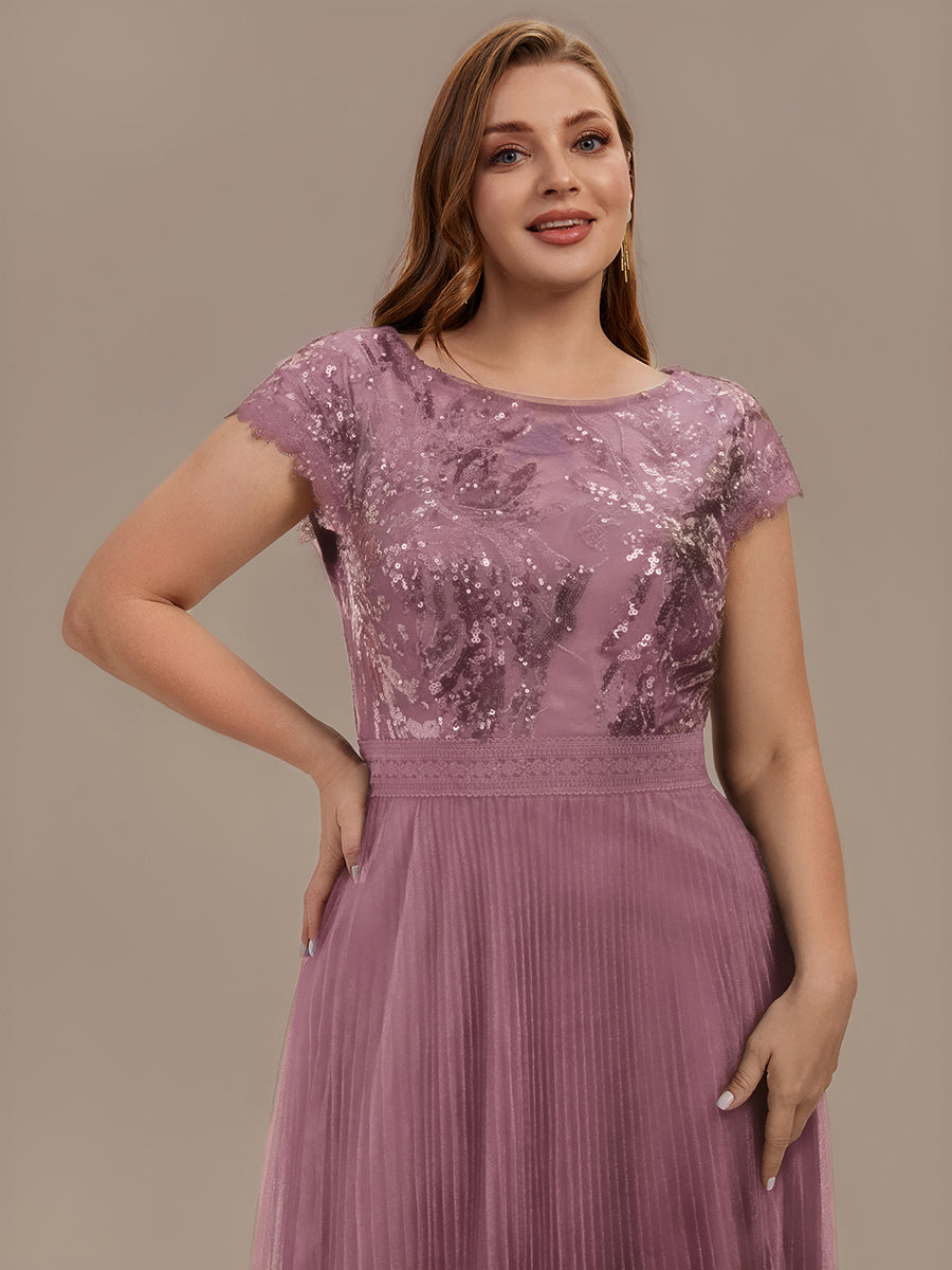See-through Sequin Cap Sleeve Wedding Guest Dress #color_Purple Orchid