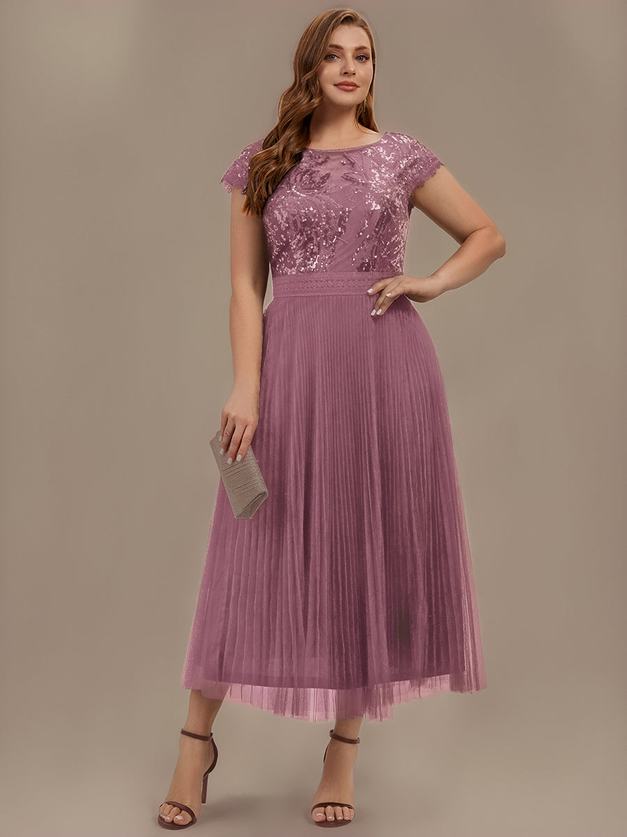 Plus Size See-through Sequin Wedding Guest Dress #color_Purple Orchid