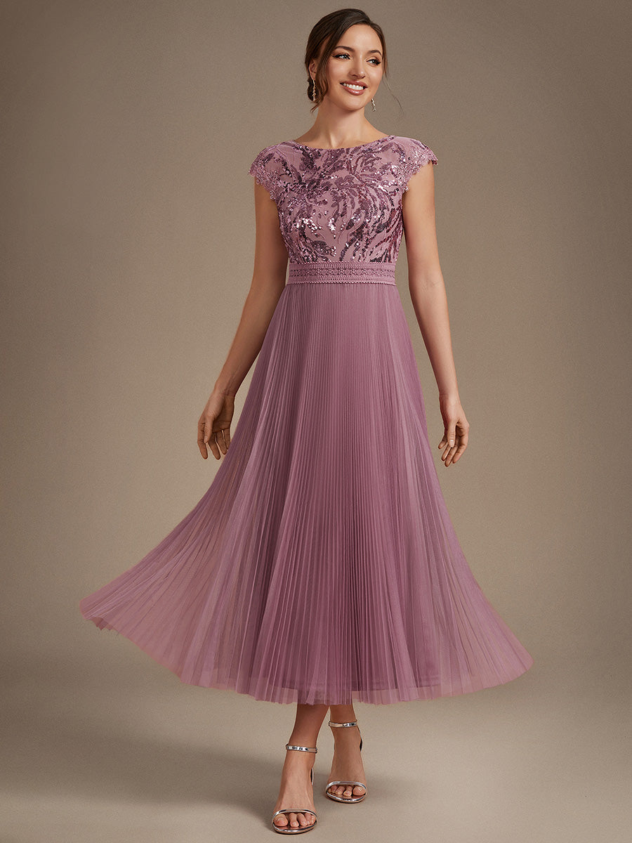 See-through Sequin Cap Sleeve Wedding Guest Dress #color_Purple Orchid