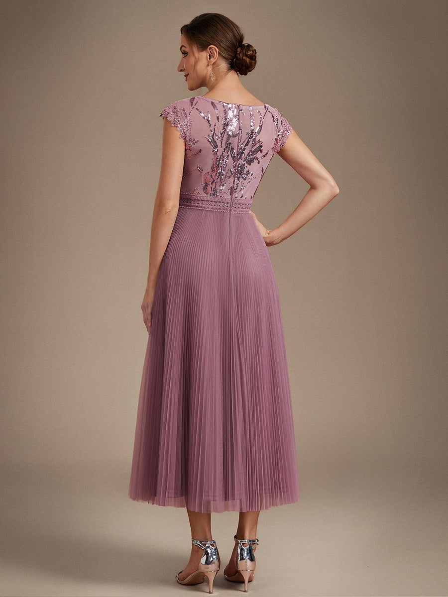 See-through Sequin Cap Sleeve Wedding Guest Dress #color_Purple Orchid
