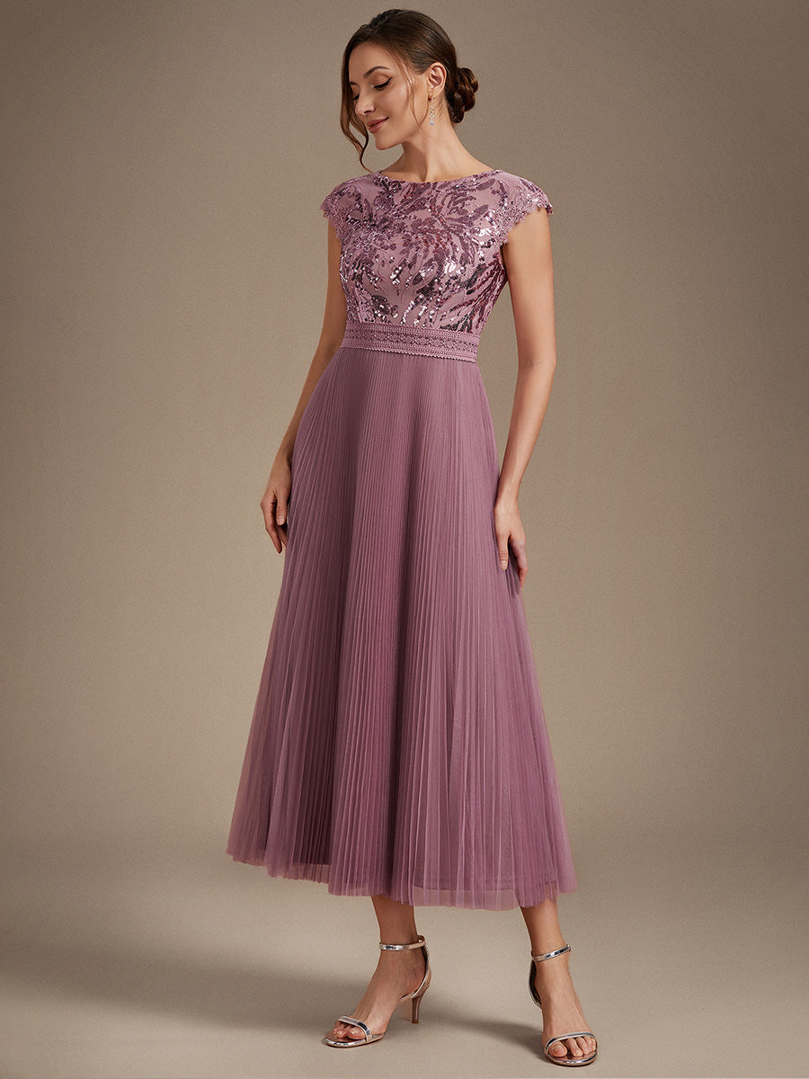 See-through Sequin Cap Sleeve Wedding Guest Dress #color_Purple Orchid