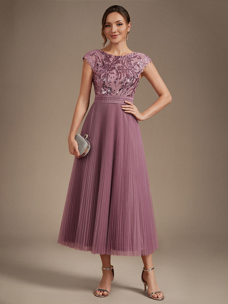See-through Sequin Cap Sleeve Wedding Guest Dress #color_Purple Orchid