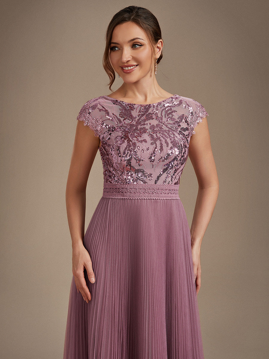 See-through Sequin Cap Sleeve Wedding Guest Dress #color_Purple Orchid
