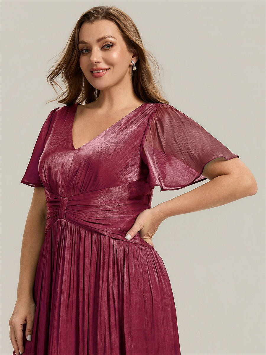 Plus Size Gathered Sea-island Wedding Guest Dress #color_Burgundy