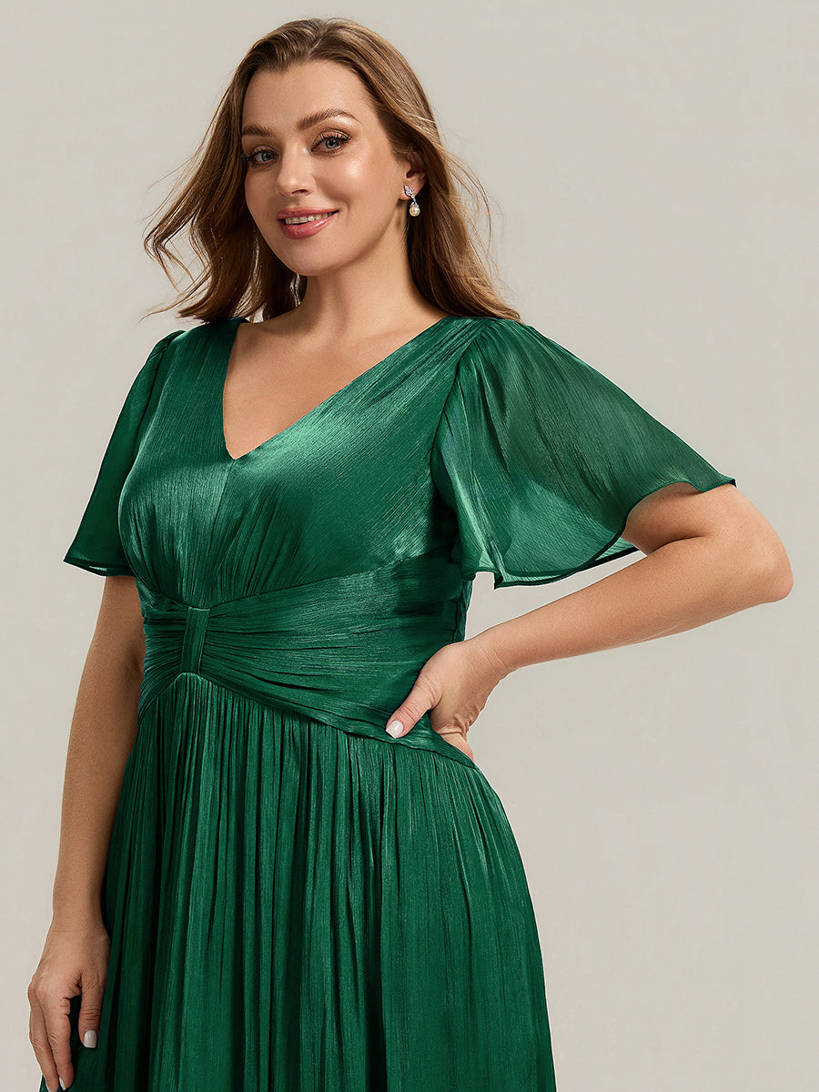 Plus Size Gathered Sea-island Wedding Guest Dress #color_Dark Green