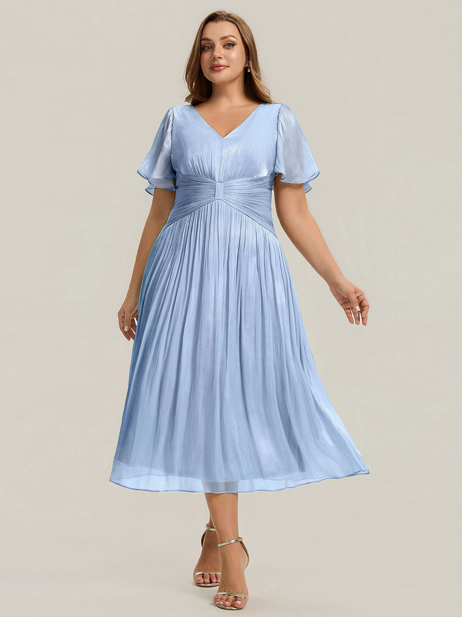 Plus Size Gathered Sea-island Wedding Guest Dress #color_Light Dusty Blue