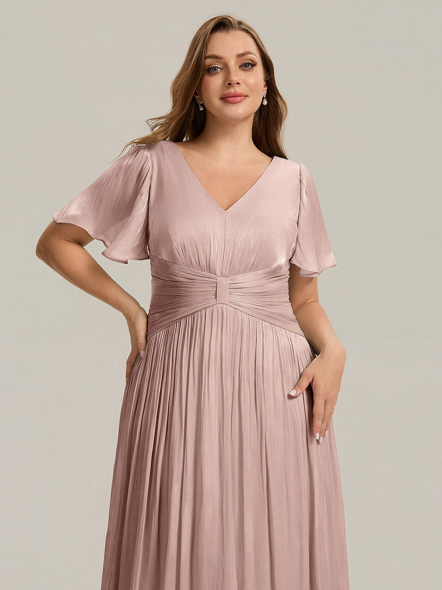 Plus Size Gathered Sea-island Wedding Guest Dress #color_Dusty Rose