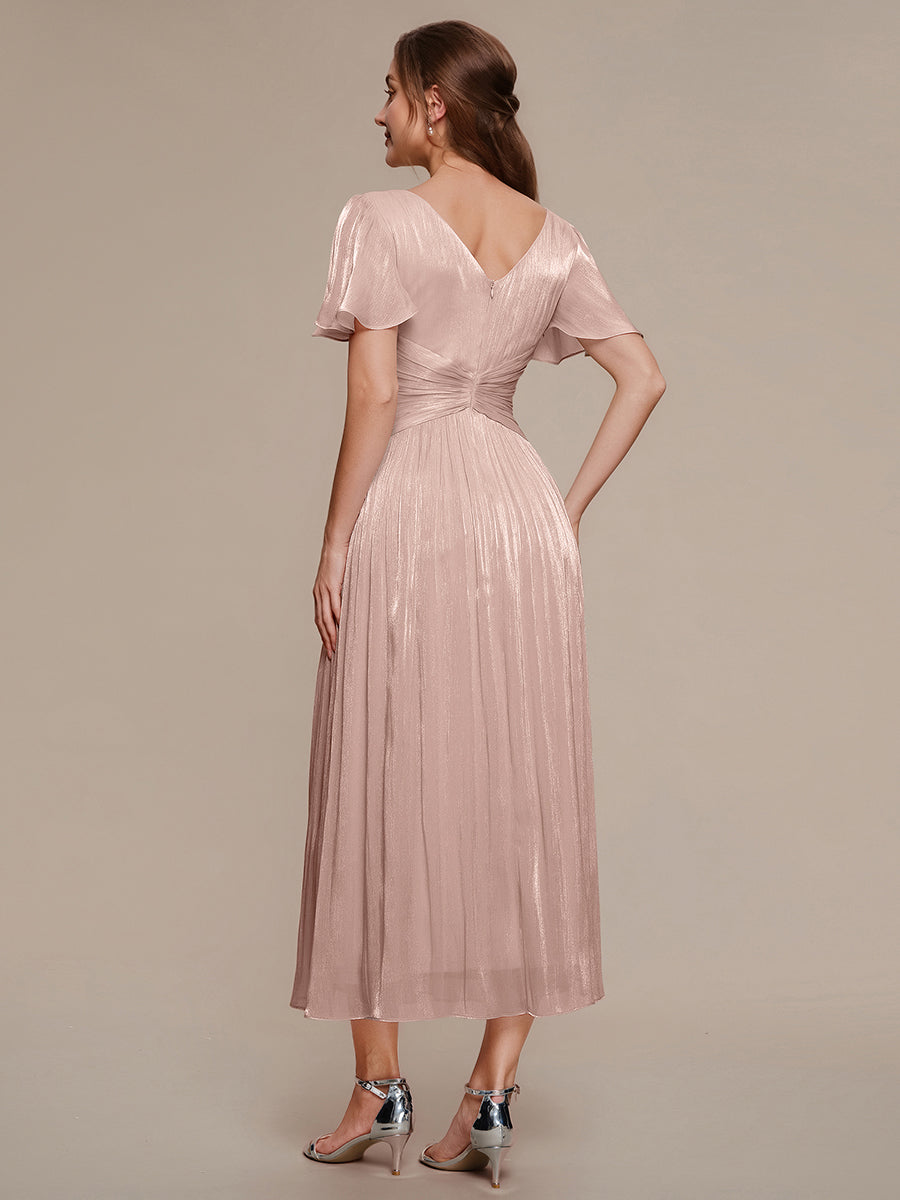 Ruffled Sea-island Ruffle Sleeve Midi Wedding Guest Dress #color_Dusty Rose