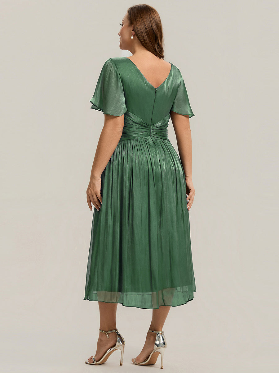 Plus Size Gathered Sea-island Wedding Guest Dress #color_Eucalyptus