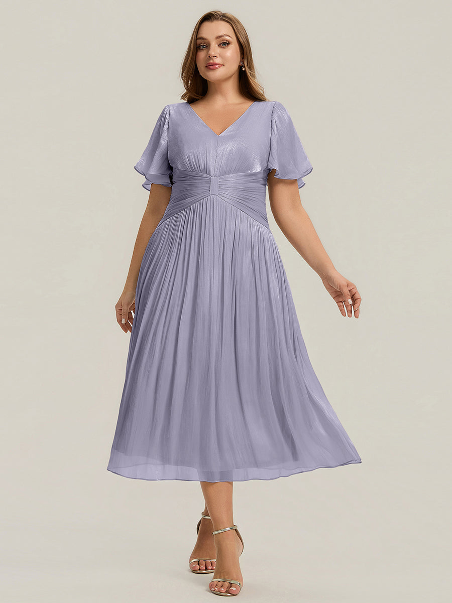 Plus Size Gathered Sea-island Wedding Guest Dress #color_Frosted Lilac
