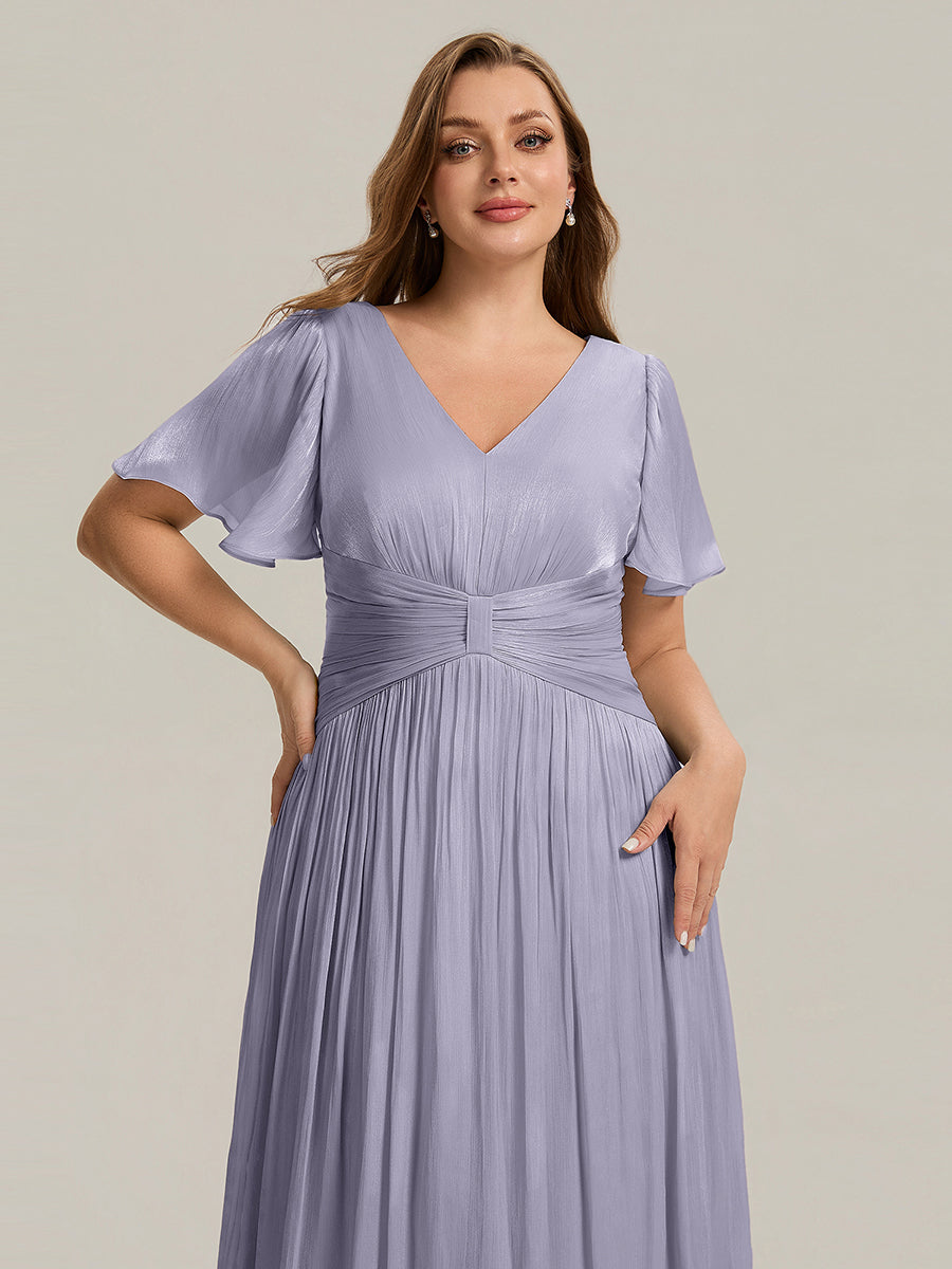 Plus Size Gathered Sea-island Wedding Guest Dress #color_Frosted Lilac