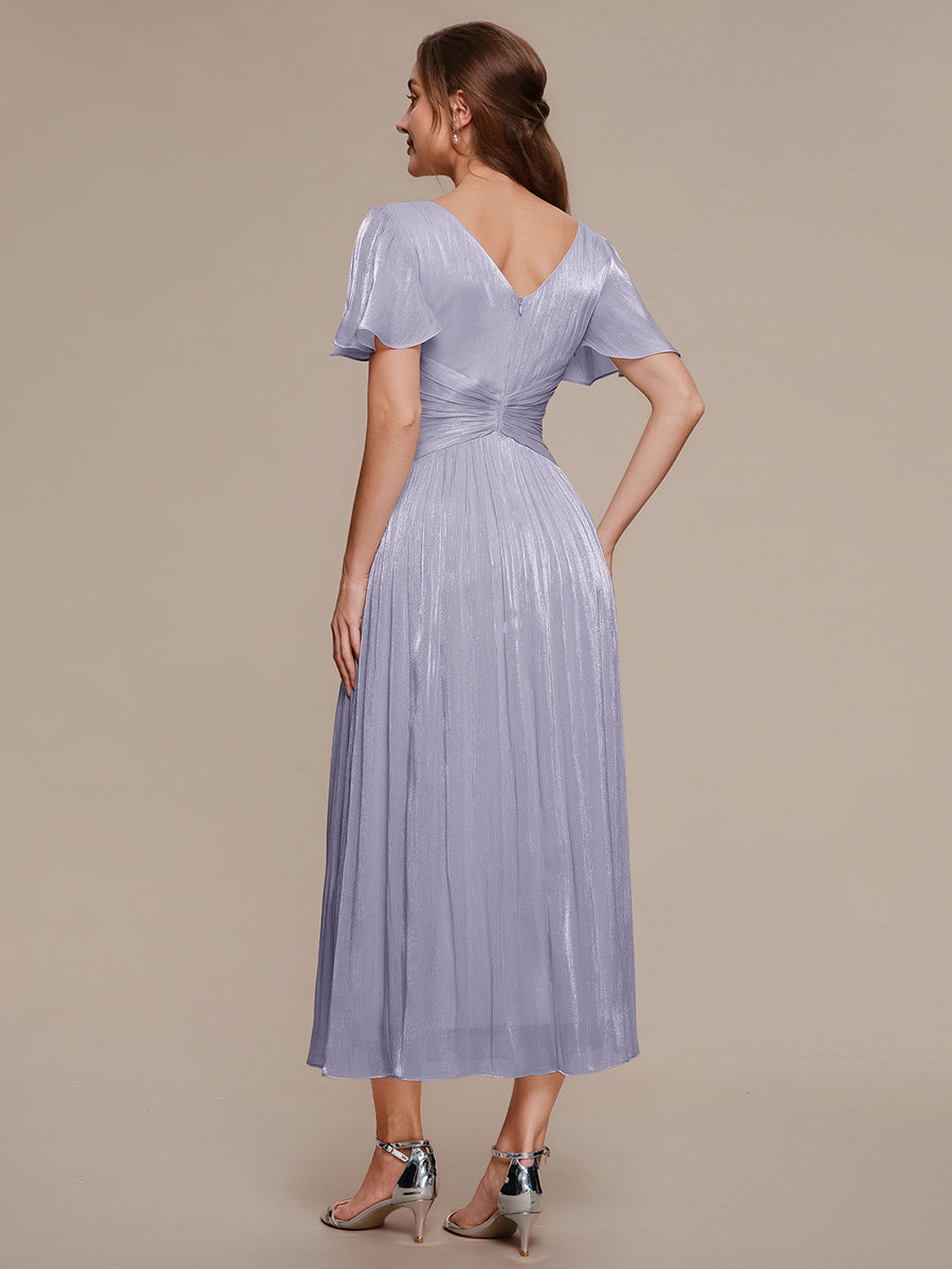 Ruffled Sea-island Ruffle Sleeve Midi Wedding Guest Dress #color_Frosted Lilac