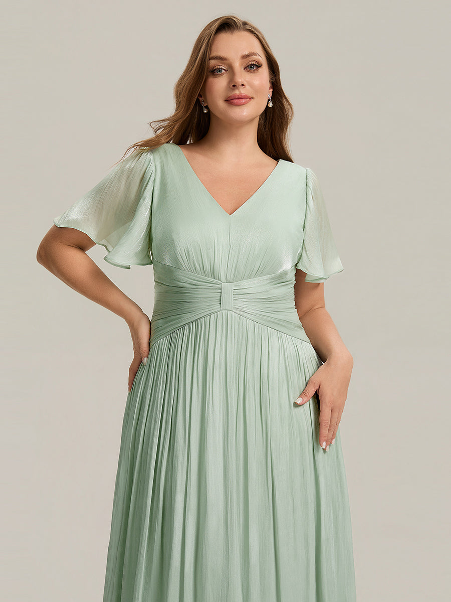 Plus Size Gathered Sea-island Wedding Guest Dress #color_Mint Green