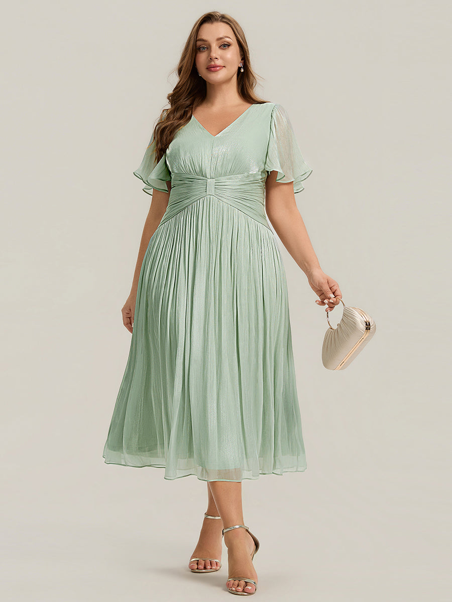 Plus Size Gathered Sea-island Wedding Guest Dress #color_Mint Green