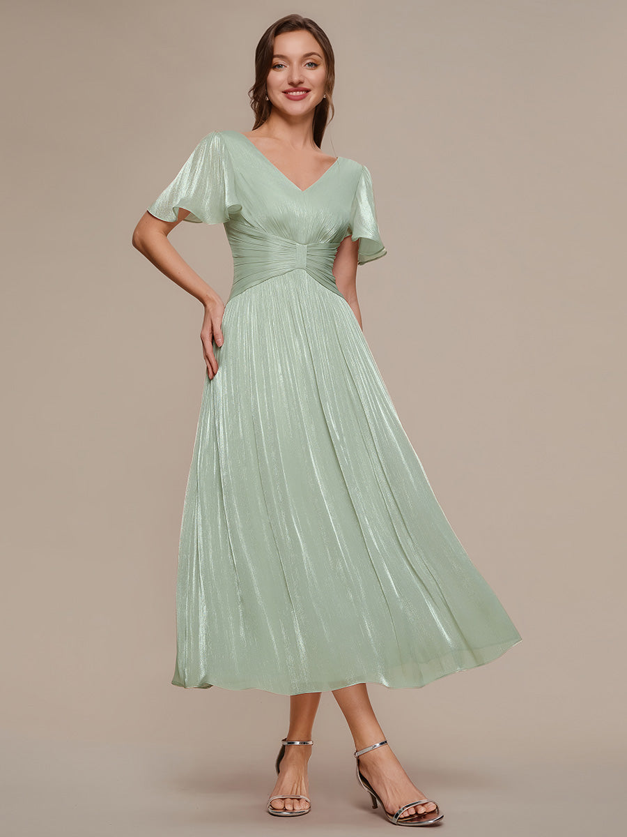 Ruffled Sea-island Ruffle Sleeve Midi Wedding Guest Dress #color_Mint Green